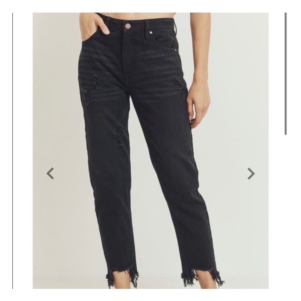 Risen Jeans Black High Rise Tummy Control Straight Leg Raw Step Hem Jeans 3/26